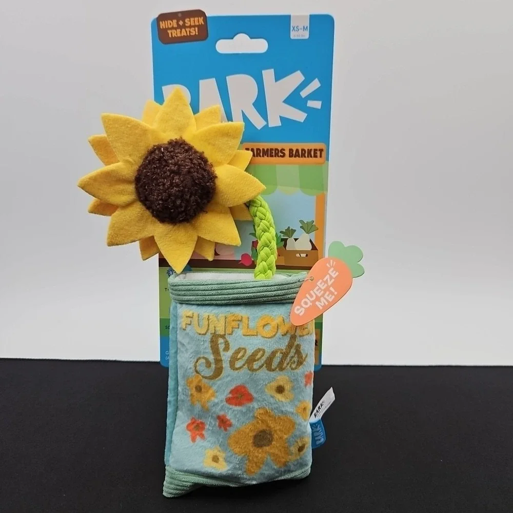Bark Box Farmers Barket Market Funflower Seed Dog Squeak Chew Toy XS-M Sunflower